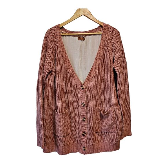 Pol Anthropologie Cable Knit Cardigan‎ Sweater Lace Up Back Sheer Liner LARGE - Picture 3 of 4